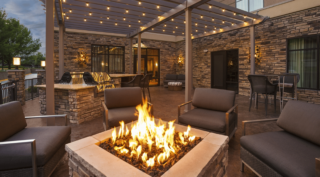 Modern outside porch with fire pit, Live Auction Fundraising