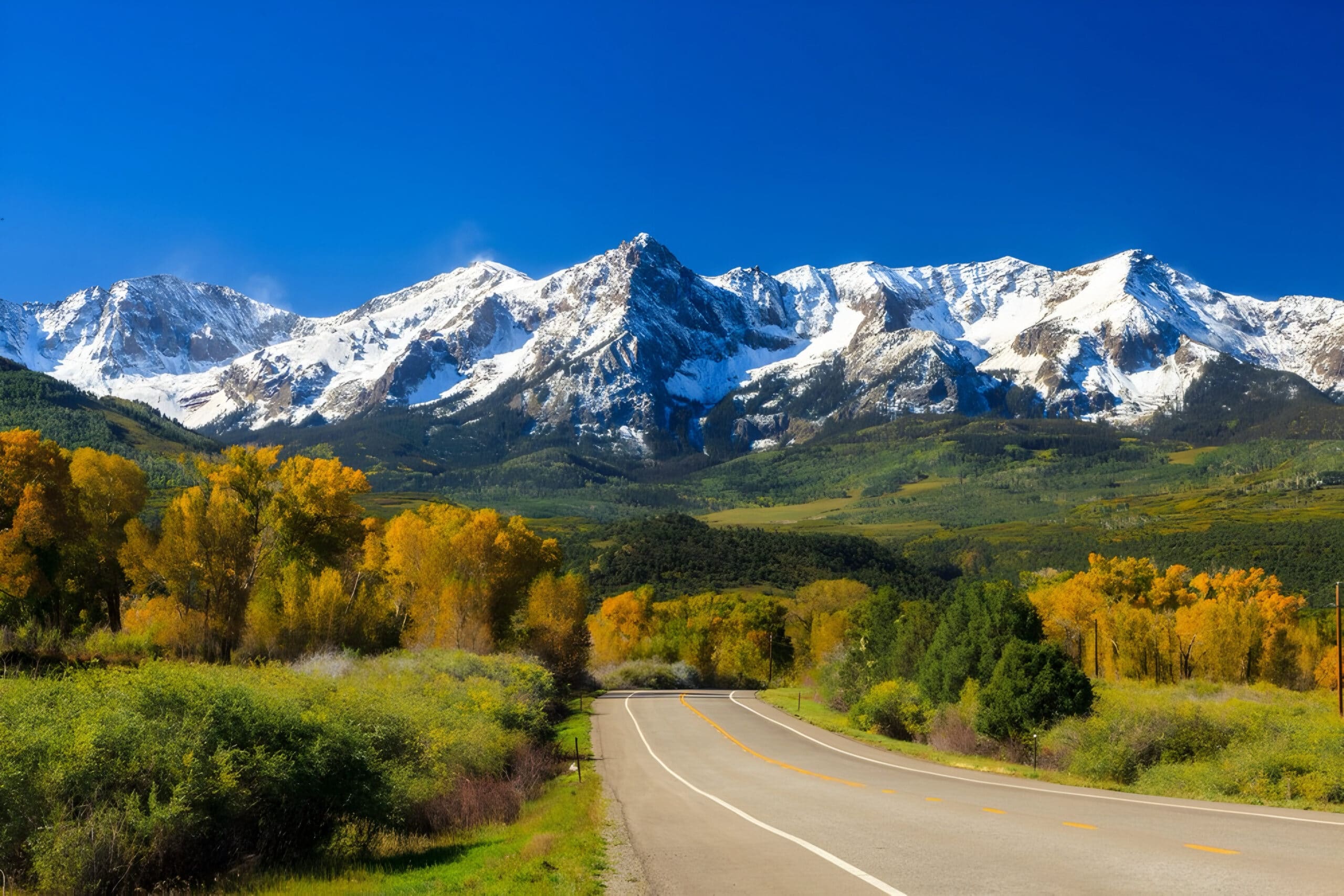 5-Night Rocky Mountain Getaway, Mountain View, Lake, Pine Trees, Mountain road, trip to the Rockies, Rockies road