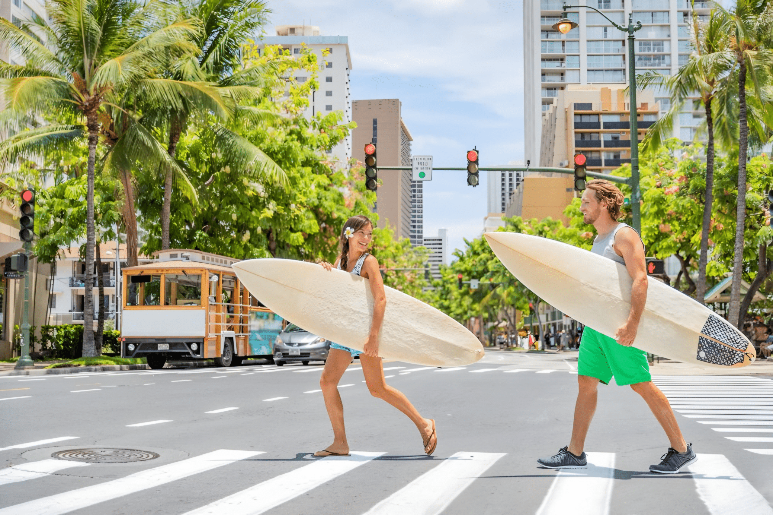 Dad and daughter with surf boards in Hawaii, fundraising ideas, charity ideas, silent auction items, travel fundraising events