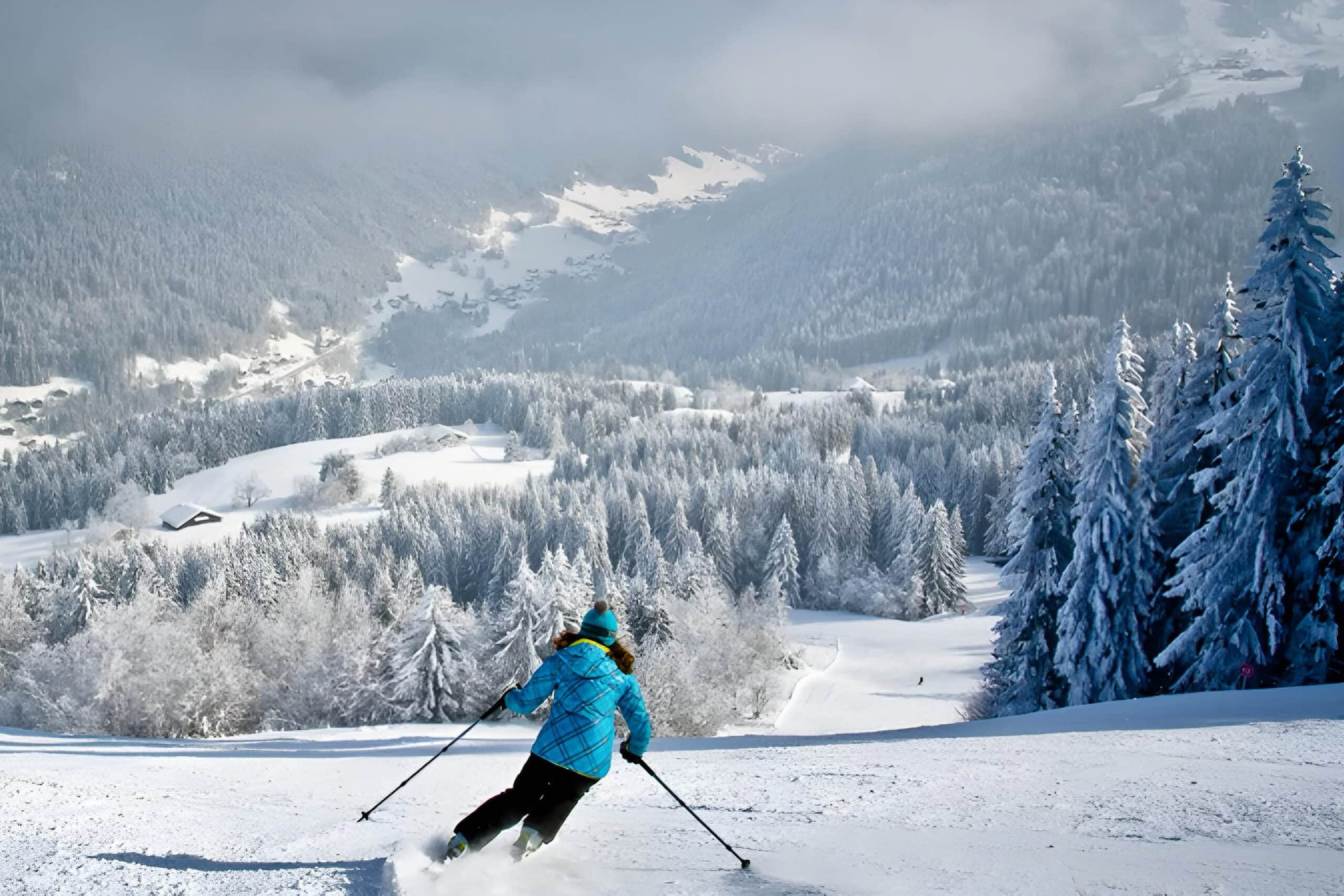 Person skiing downhill in French Alps, fundraising ideas, charity ideas, silent auction items, travel fundraising events